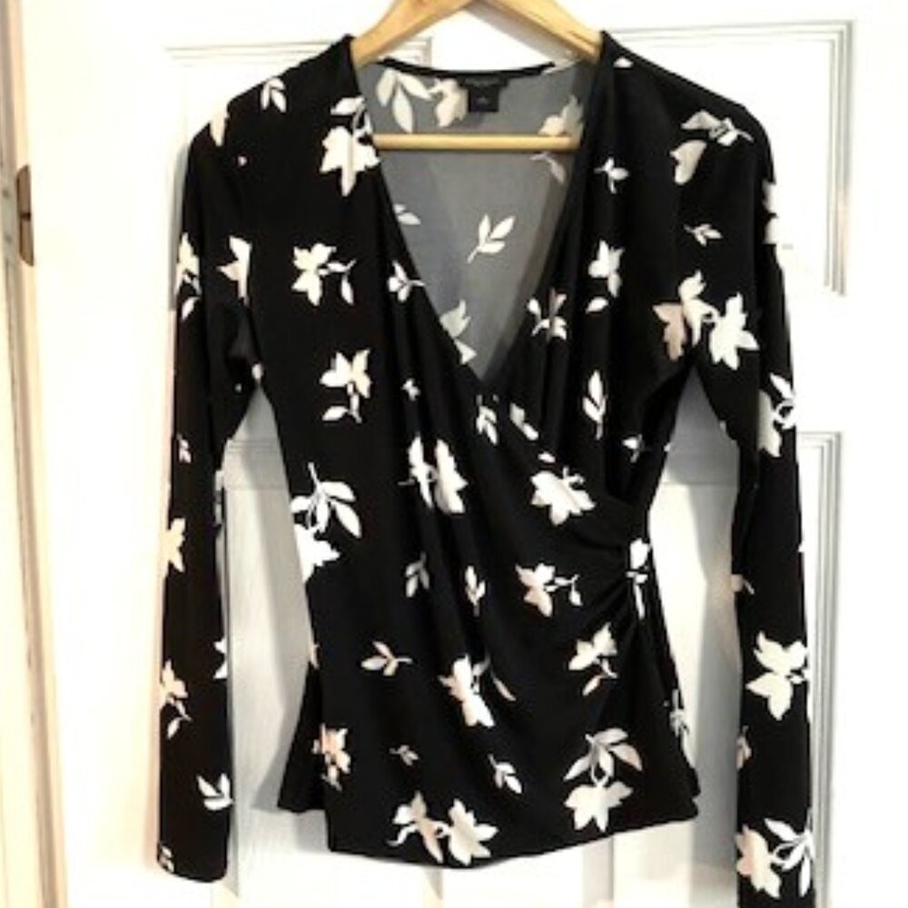 Ann Taylor Factory Long-Sleeved Black and White Top, Small